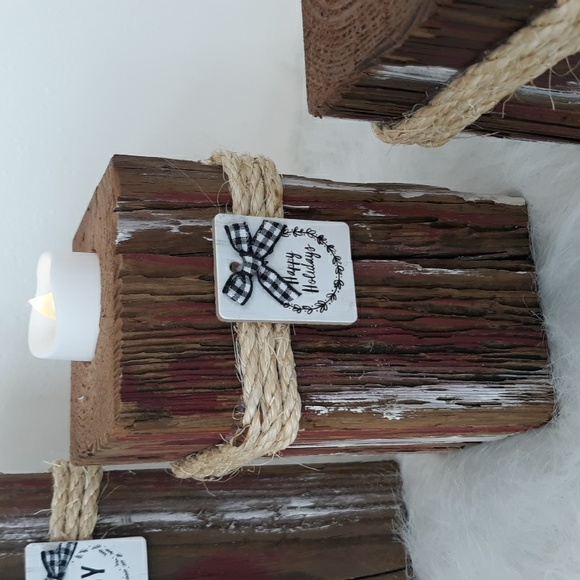 Farmhouse Rustic Wooden Candleholders. Set of Three - Picture 3 of 5